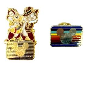 Disney Chip & Dale & Rainbow Disney Logo Gold and Multicolor Pin Bundle NWOT